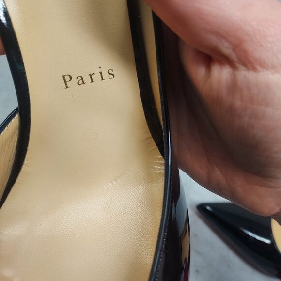 Christian Louboutin Patent Black Iriza Leather Half-d'Orsay Pump Heel Shoe - Picture 11 of 13